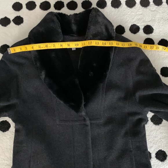 Vintage JNY Wool Cashmere Maxi Overcoat Coat 6 Black Faux Fur Trim Collar Cuffs - Picture 14 of 16